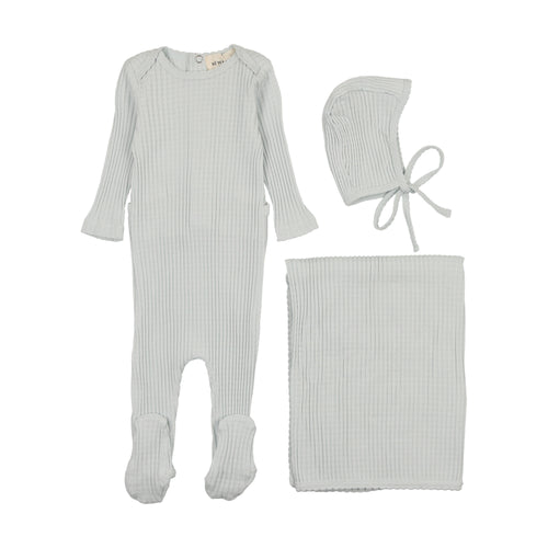Mema Picot Edge Textured 3PC Layette Set - Blue