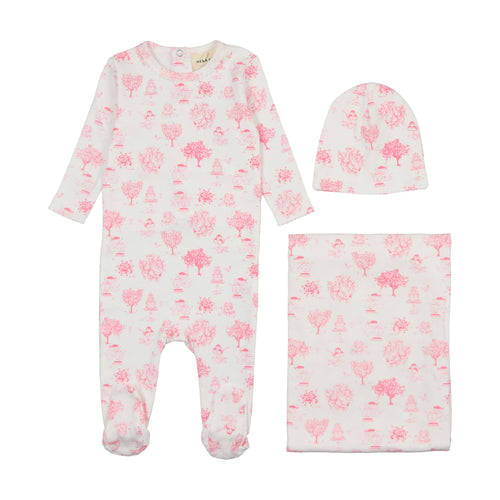 Mema Toile Print 3PC Layette Set - Pink