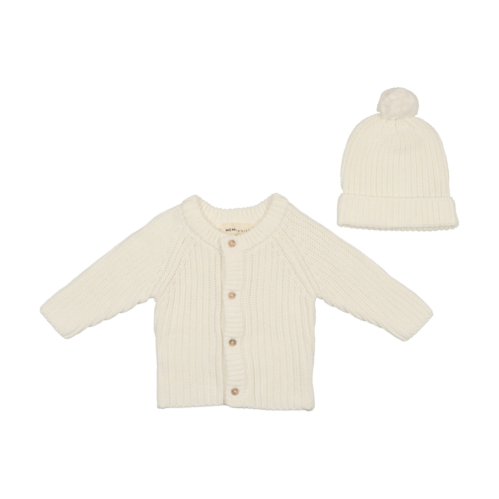 Mema Knits Knit Jacket + Pom Pom Hat - Ivory