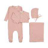 Mema Pointelle Footie Slub Cardigan 4PC Set - Mauve