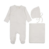 Mema Knits Velour Mock Wrap 3PC Layette Set - Winter White