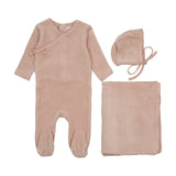 Mema Knits Velour Mock Wrap 3PC Layette Set - Pale Pink