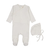 Mema Knits Velour Mock Wrap Footie & Bonnet - Winter White