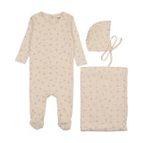 Mema Knits Printed Pointelle 3PC Layette Set - Mauve Floral Print