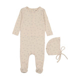 Mema Knits Printed Pointelle Footie & Bonnet - Sage Floral Print