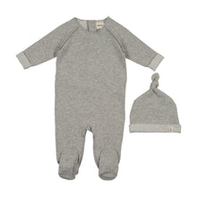 Load image into Gallery viewer, Mema Knits French Terry Top Stitched Footie &amp; Bonnet - Grey Melange