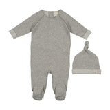 Mema Knits French Terry Top Stitched Footie & Bonnet - Grey Melange