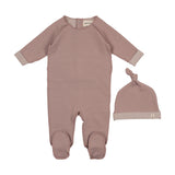 Mema Knits French Terry Top Stitched Footie & Bonnet - Mauve Pink Melange