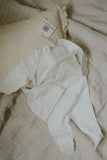 Mema Knits French Terry Top Stitched Footie & Bonnet - Winter White