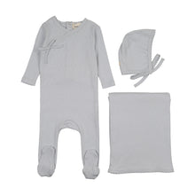 Load image into Gallery viewer, Mema Knits Pointelle Scalloped Edge 3PC Layette - Gray Dawn