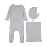 Mema Knits Pointelle Scalloped Edge 3PC Layette - Gray Dawn