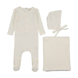 Mema Knits Pointelle Scalloped Edge 3PC Layette - Ivory
