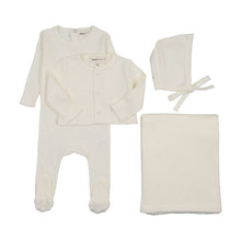 Load image into Gallery viewer, Mema Knits Pointelle Footie and Cardigan 4PC Layette Set - Ivory