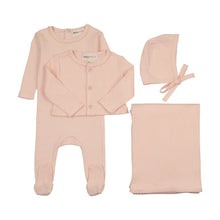 Load image into Gallery viewer, Mema Knits Pointelle Footie and Cardigan 4PC Layette Set - Pale Pink