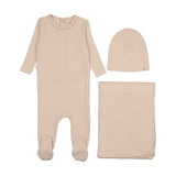 Mema Knits Heart Printed 3PC Layette Set - Light Pink / Rose Hearts