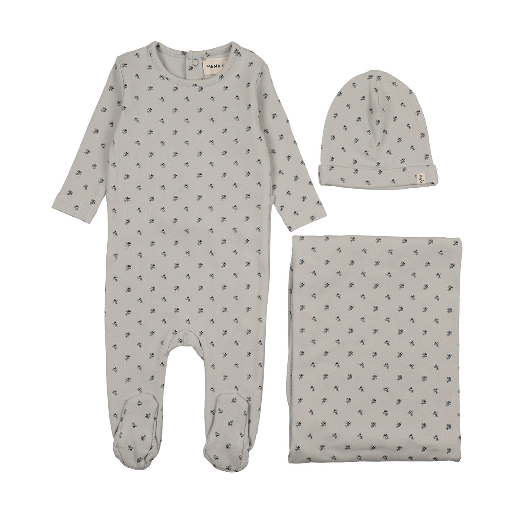 Mema Knits Berry Print 3PC Layette Set - Blue Berry Print