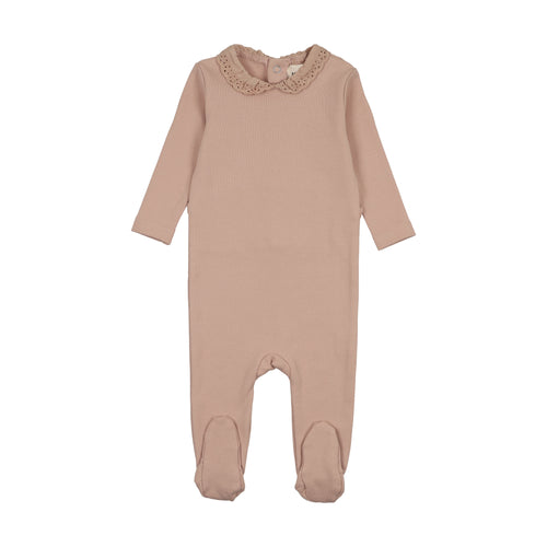 Mema Knits Lace Collar Footie - Pale Pink