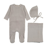 Mema Knits Velour Gingham 3PC Layette Set - Windy Blue
