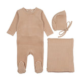 Mema Knits Velour Gingham 3PC Layette Set - Rose Dust