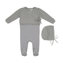Load image into Gallery viewer, Mema Knits Embroidered Edge Knit Sweater, Bonnet and Footie - Windy Blue