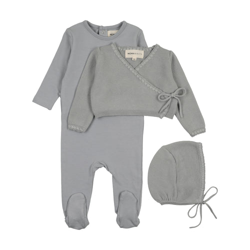 Mema Knits Embroidered Edge Knit Four Piece Set - Windy Blue