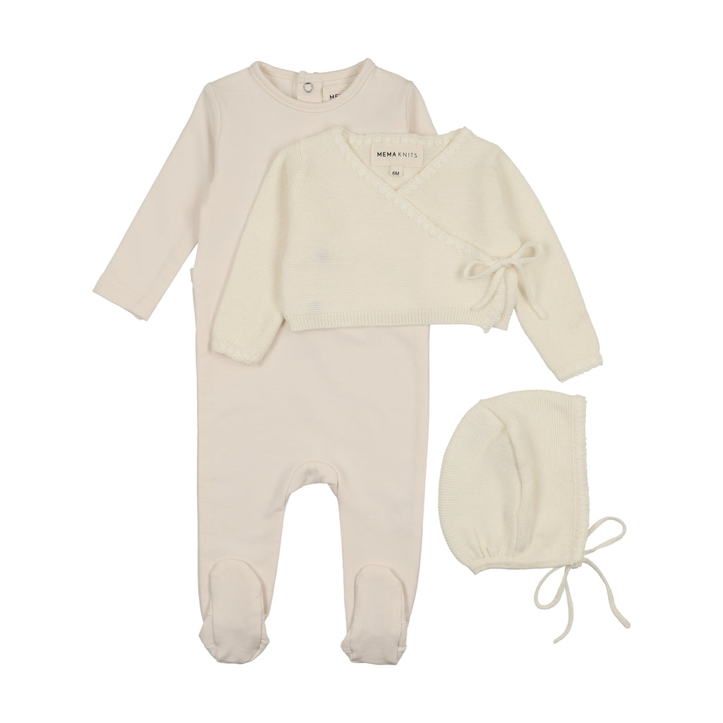 Mema Knits Embroidered Edge Knit Four Piece Set  - Ivory