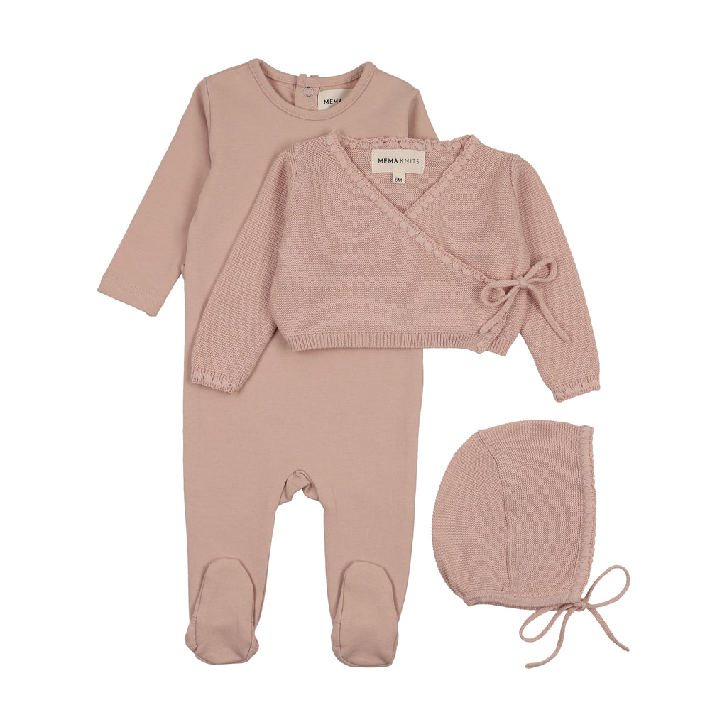 Mema Knits Embroidered Edge Knit Four Piece Set - Pale Pink