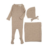 Mema Knits Pointelle knit 3 pc set - Beige Mélange