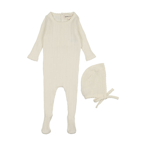 Mema Knits Pointelle knit footie & bonnet - Ivory