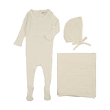 Mema Knits Pointelle knit 3 pc set - Ivory