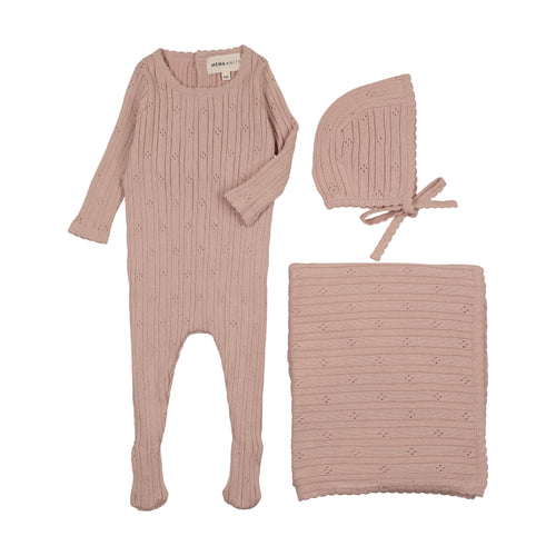Mema Knits Pointelle knit 3 pc set - Pale Pink