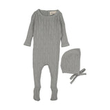 Mema Knits Pointelle knit footie & bonnet - Windy Blue