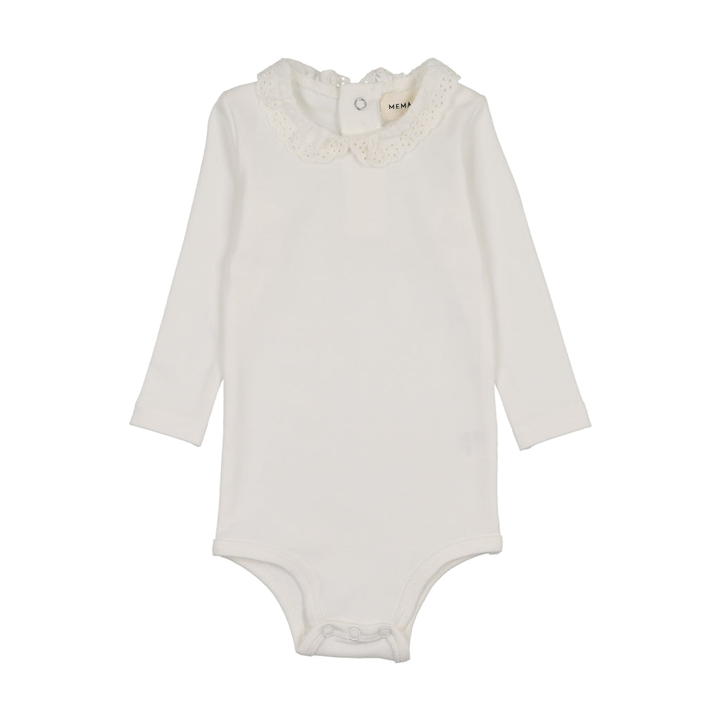 Mema Knits Lace collar onesie - Winter White