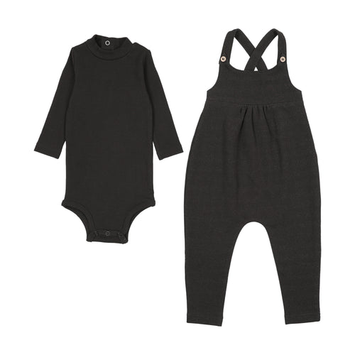Mema Knits French terry overall & mockneck onesie set - Black