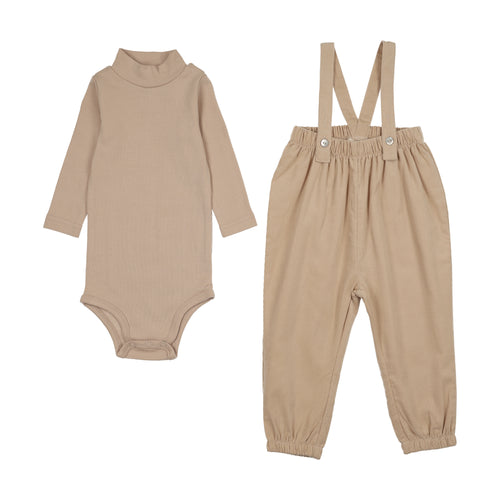 Mema Knits Corduroy romper & T-shirt set - Simply Taupe