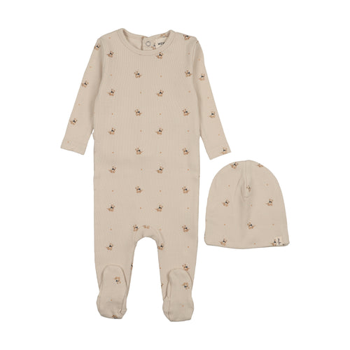 Mema Knits Teddy Bear print Footie & Beanie - Teddy Bears