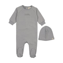 Load image into Gallery viewer, Mema Knits Embossed sweatshirt Footie &amp; Beanie - Windy Blue