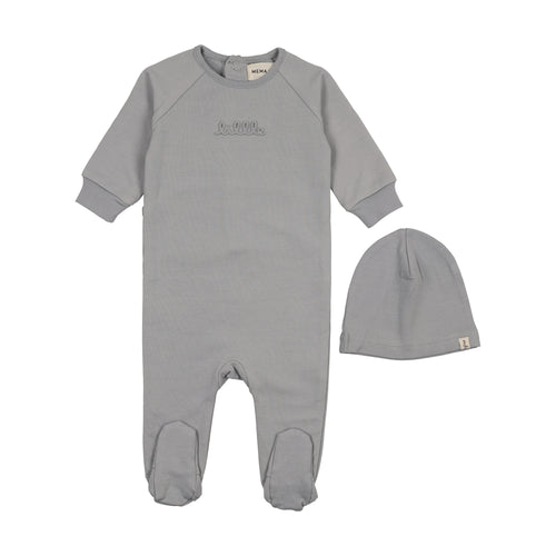 Mema Knits Embossed sweatshirt Footie & Beanie - Windy Blue