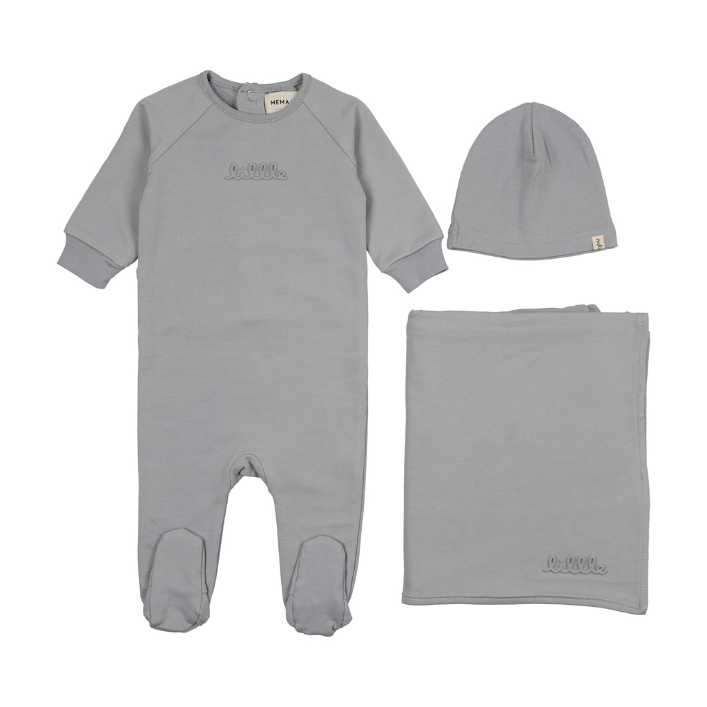 Mema Knits  Embossed sweatshirt 3PC set - Windy Blue