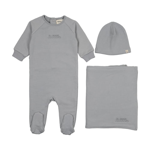 Mema Knits  Embossed sweatshirt 3PC set - Windy Blue