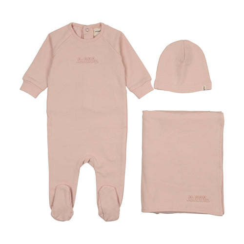 Mema Knits  Embossed sweatshirt 3PC set - Peach Whip