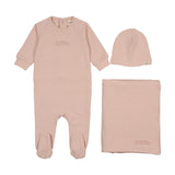 Mema Knits  Embossed sweatshirt 3PC set - Peach Whip