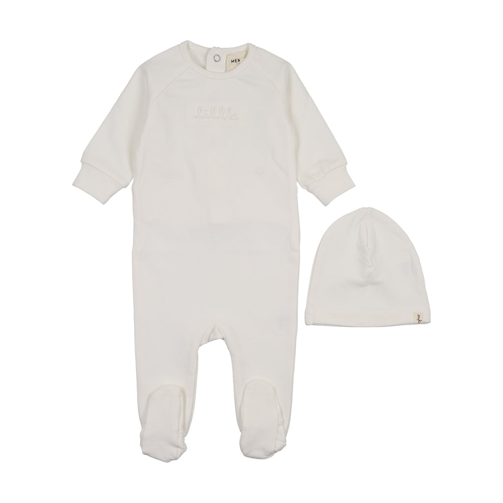 Mema Knits Embossed sweatshirt Footie & Beanie - Winter White