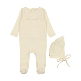 Lil Legs Mon Amour Footie & Bonnet - Ivory/Rose