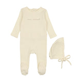 Lil Legs Mon Amour Footie & Bonnet - Ivory/Taupe