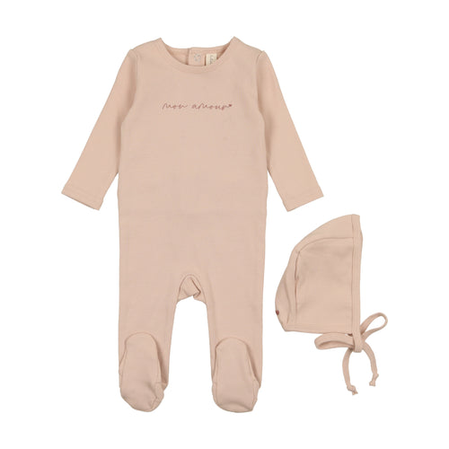 Lil Legs Mon Amour Footie & Bonnet - Pink