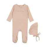 Lil Legs Mon Amour Footie & Bonnet - Pink