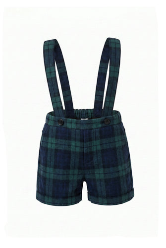 Pernille Plaid Pants With Suspenders - Navy/Green