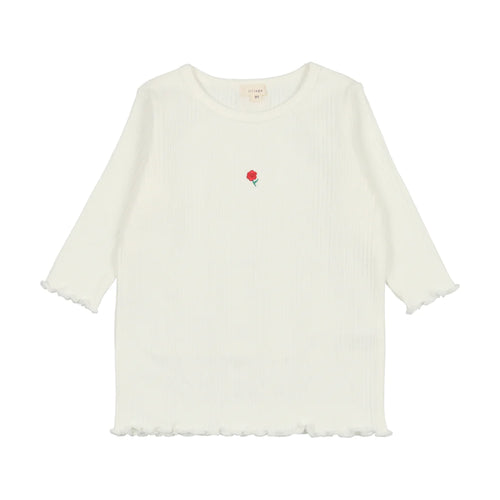 Lil Legs Multi Ribbed Tee Three Quarter Sleeve - Winter White