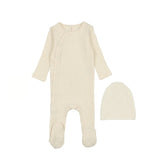 Lil Legs Dotted Side Snap Footie & Beanie - Ivory/Mulberry